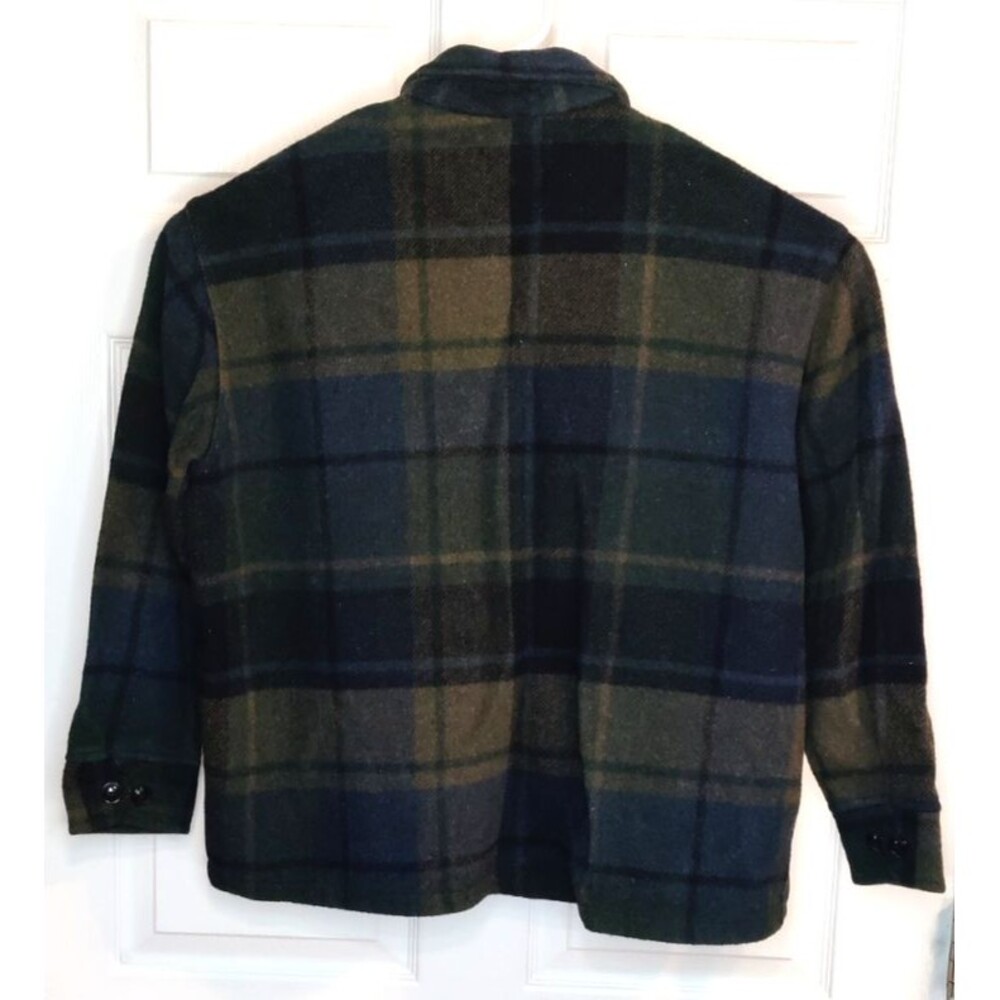 Vintage Traverse Bay Woolen Company Wool Flannel Shirt Green Blue Color 40s 50s - Picture 2 of 15